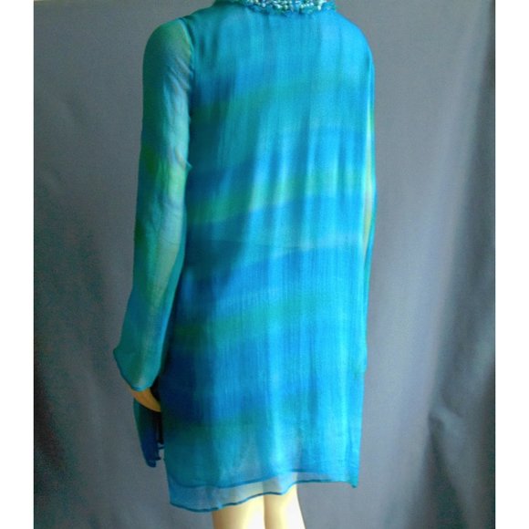 Dana Buchman Silk Aqua Beaded Tunic Dress 12 - Picture 6 of 7